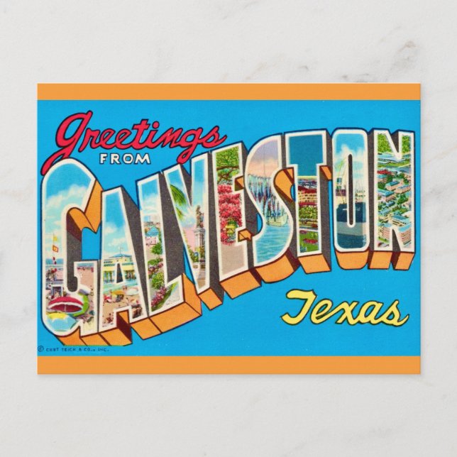Vintage Galveston Texas vykort (Framsida)