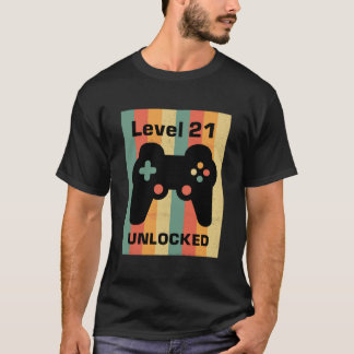 Vintage Gamepad Level 21 Olåst 21St Birthday Gi T Shirt