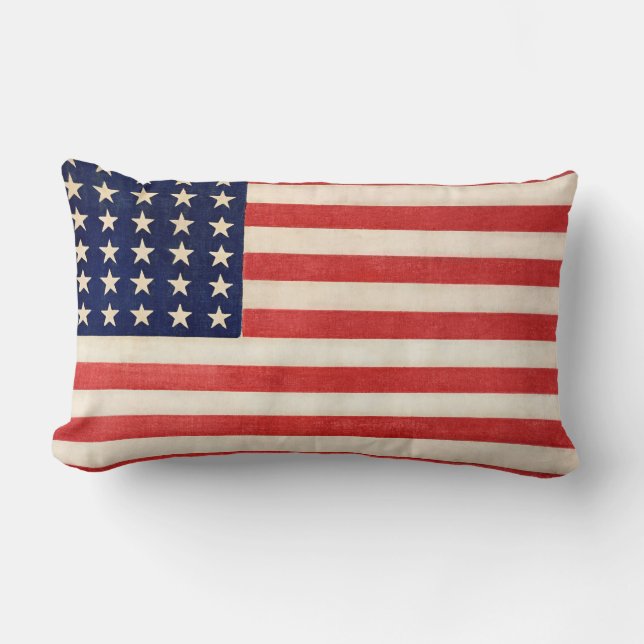 Vintage Gamla amerikanska Flagga Lumbarkudde (Framsida)