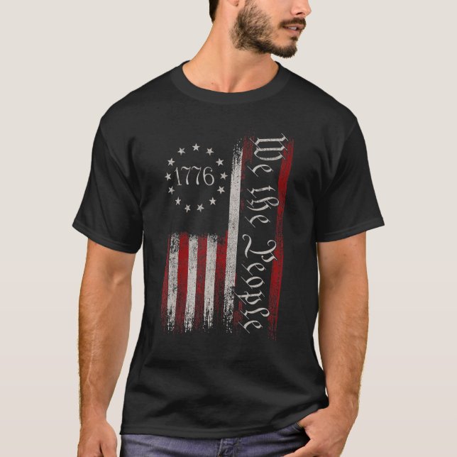 Vintage Gamla amerikanska Flagga Patriotic 1776. T Shirt (Framsida)
