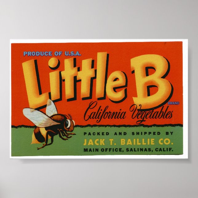 Vintage Gamla Bégrönsaker Låda-etiketter Poster (Framsidan)