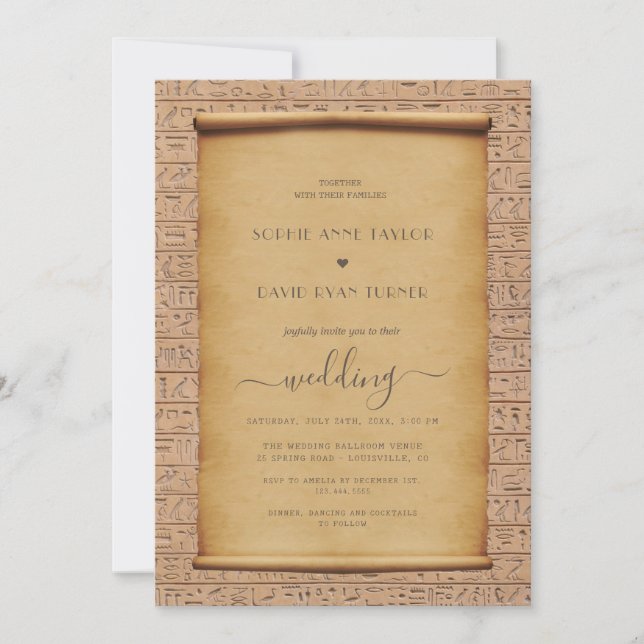 Vintage Gamla egyptiska Papyrus Bröllop Inbjudningar (Framsida)