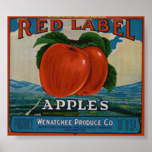 Vintage Gamla etiketter för äppelfrukt, Låda Poster