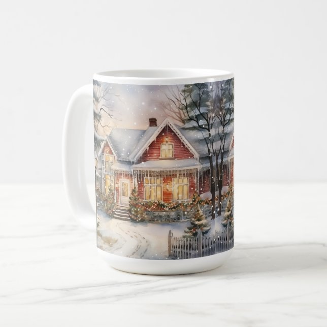 Vintage Gamla Fashiaged House-julscenen Mugg (Framsida vänster)
