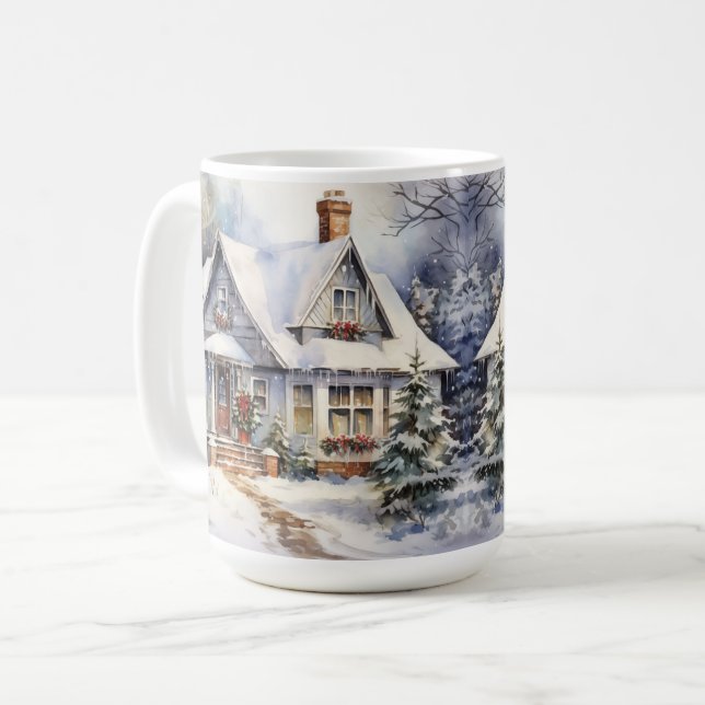 Vintage Gamla Fashiaged House-julscenen Mugg (Framsida vänster)