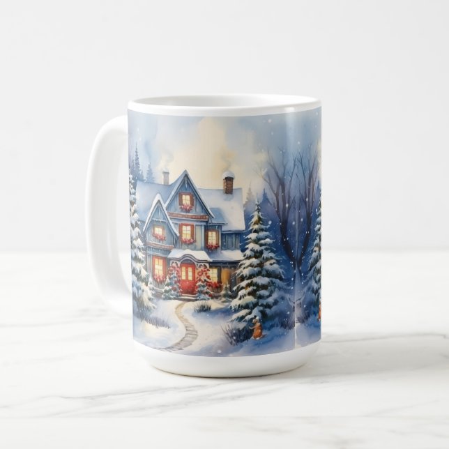 Vintage Gamla Fashiaged House-julscenen Mugg (Framsida vänster)