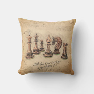 Vintage Gamla Fashioned Chess Delar Art Player Gif Kudde