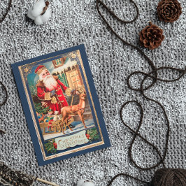 Vintage Gamla Fashioned jul Blue Jultomten Helg Vykort