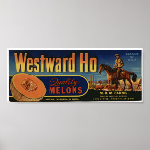Vintage Gamla Ho Cantaloupe Fruit Låda-etiketter Poster