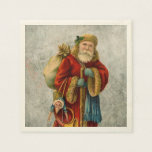 Vintage Gamla jultomten Pappersservett<br><div class="desc">En vintage bild i den klassiska gamla världshälsostaden, som bär sin berömd röd jackar och bär med sig en säck fullt av leksaker. Den gamla jultomten, även känd som den gamla Sankt Nicholas, är smal och håller en promenadkäpp för att färdas genom landklingande leksaker till alla flickor och pojkar. Bakgrunden...</div>