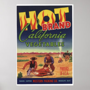 Vintage Gamla Kalifornien Vegetables Låda-etikette Poster