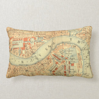 Vintage Gamla London River Thames Karta tryckkudda Lumbarkudde