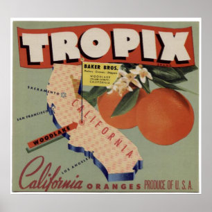 Vintage Gamla Orangar Låda-etiketter för frukt Poster