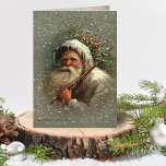 Vintage Gamla Pappa jul i Snö Helgkort<br><div class="desc">Den konstnärliga vintagen Robert Finlay McIntyre porträtt från det gamla Pappa jul i snö med holly och is på hans vita robes. Inuti finns en kompletterande sepiabas med redigerbar fält.</div>