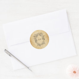 Vintage Gamla Pappra Monogram Personligt bröllp Runt Klistermärke