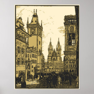 Vintage Gamla Prags torg Poster