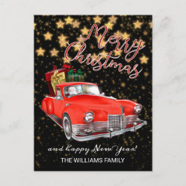 Vintage Gamla Red Car God jul Vykort