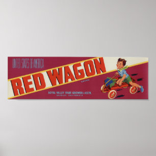 Vintage Gamla röda vagnens fruktetiketter Låda Poster