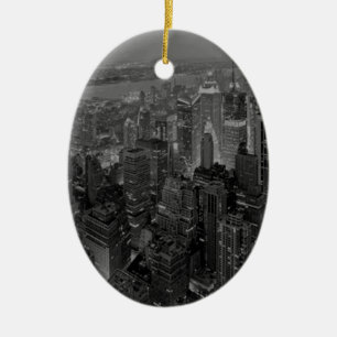 Vintage Gamla Stil New York City-skript Julgransprydnad Keramik