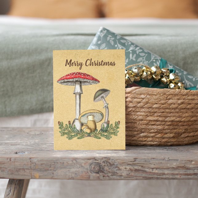 Vintage gamla svamp svamp brun jul julkort (Skapare uppladdad)
