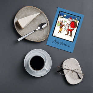 Vintage Gamla Times Santa Spädbarn ger julklapp Vykort