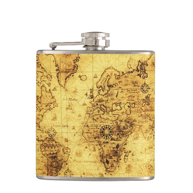 Vintage Gamla världskartan Historik-buff Fickplunta (Framsidan)