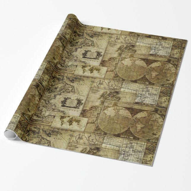 Vintage gamla världskartor Antika kartor Presentpapper (Utrullad)