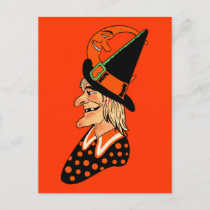 Vintage Gamla Witch med Måne Vykort