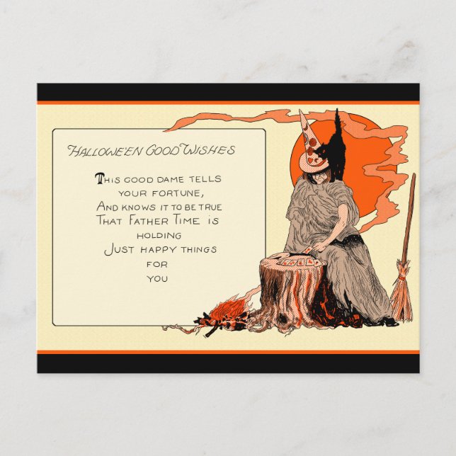 Vintage Gamla Witch-spelkort Vykort (Framsida)
