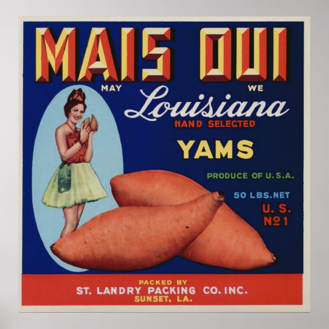 Vintage Gamla Yams Fruit Låda-etiketter Poster (Framsidan)