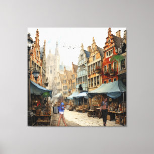 Vintage Gammal Amsterdamkonst Canvastryck