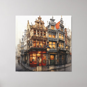 Vintage Gammal Amsterdamkonst Canvastryck