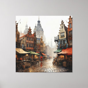 Vintage Gammal Amsterdamkonst Canvastryck