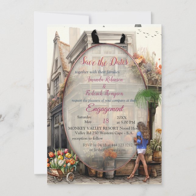 Vintage Gammal Amsterdamkonst Inbjudningar (Framsida)