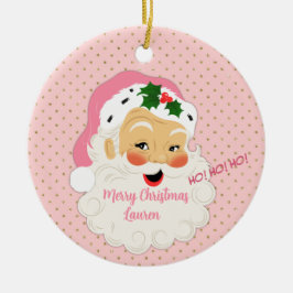 Vintage Gammal fashioned Santa - Rosa Guld Polka d Julgransprydnad Keramik