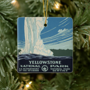 Vintage Gammal fathful i Yellowstone nationalpark Julgransprydnad Keramik
