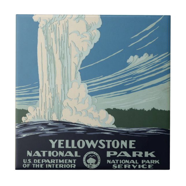Vintage Gammal fathful i Yellowstone nationalpark Kakelplatta (Framsidan)
