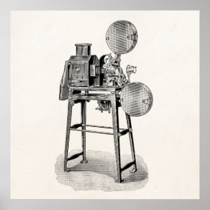 Vintage Gammal filmkamera-kinografisk utrustning Poster