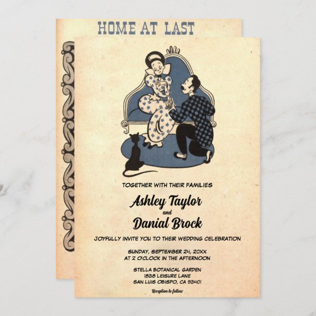 Vintage Gammal Frieri par poppArt Retro Bröllop Inbjudningar (Fram/baksida)