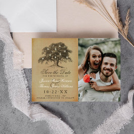 Vintage Gammal Oak Träd Photo Bröllop Spara Datumet