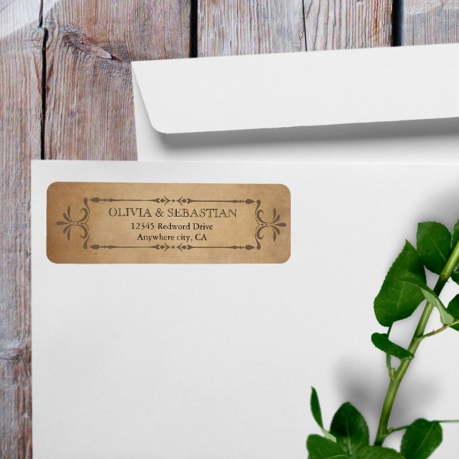 Vintage Gammal parchment Bröllop-returadressetiket Returadress Etikett (Skapare uppladdad)