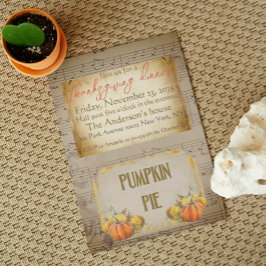 Vintage Gammal Pumpkin Paj Rustic Thanksgiving Din Inbjudningar