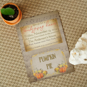 Vintage Gammal Pumpkin Paj Rustic Thanksgiving Din Inbjudningar