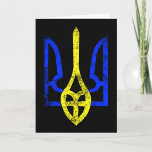 Vintage gammal Tryzub ukrainsk symbol Ukraina flag Kort