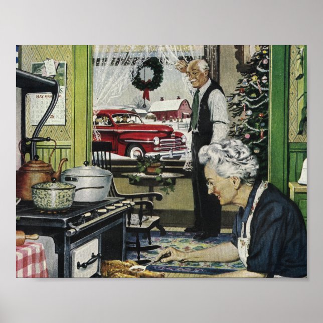 Vintage gammaldags jul hemma poster (Framsidan)