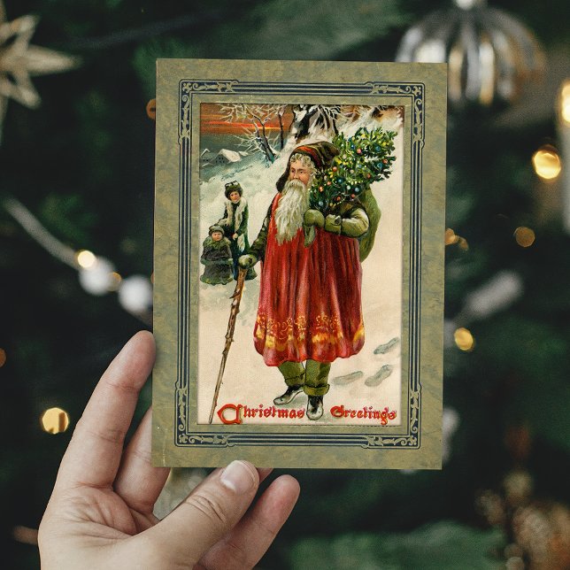 Vintage gammel tomte i snö julkort (Skapare uppladdad)