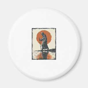 Vintage gångfigur solnedgångsreflektion vektor Ar Magnet