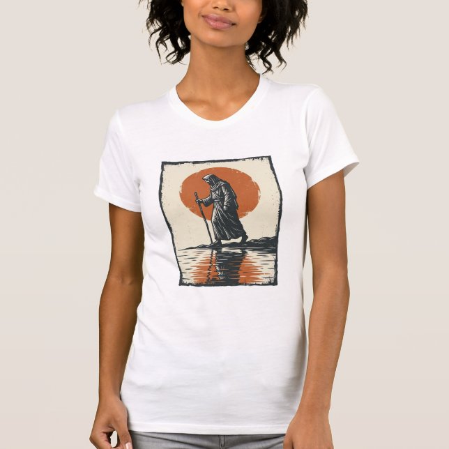 Vintage gångfigur solnedgångsreflektion vektor Ar T Shirt (Framsida)