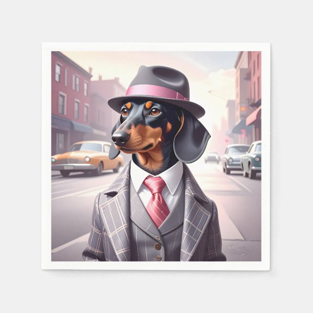 Vintage Gangster Dachshund Pappersservett (Framsidan)