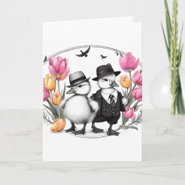 Vintage Gangster Ducklings Helgkort (Framsida)